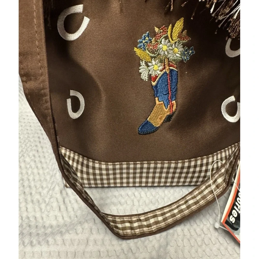 Abetta Accessories Western Fringe Tote Brown Gingham Cowboy Boot Floral‎ NWT Bag
